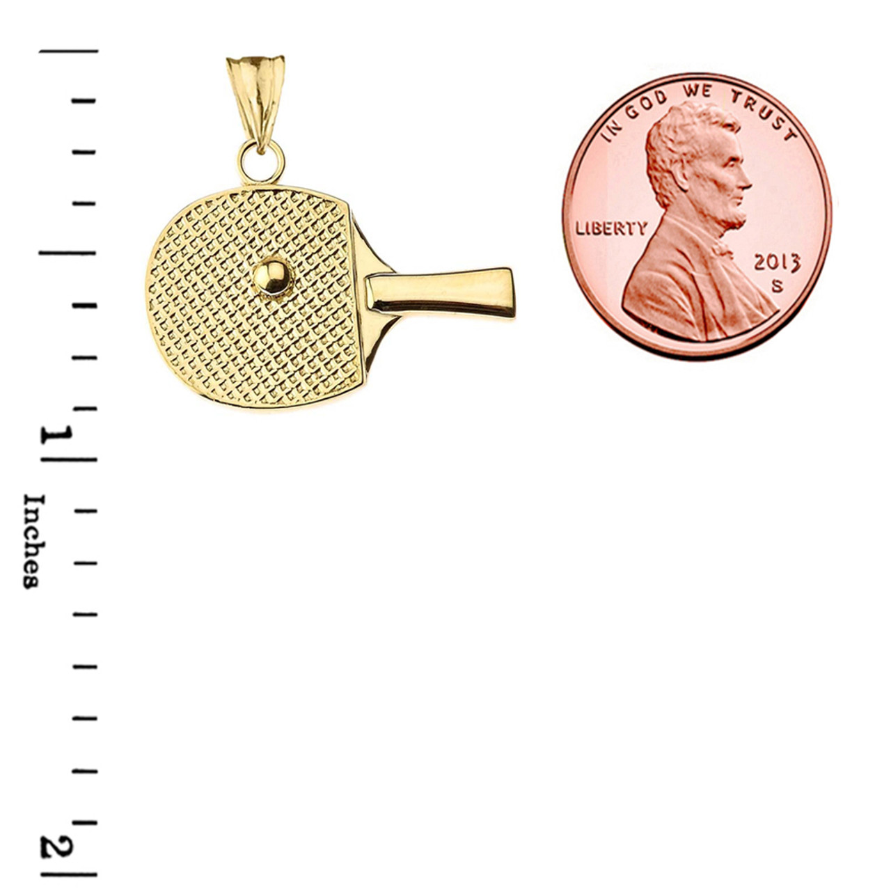 Table Tennis Racket Pendant Necklace in Yellow Gold