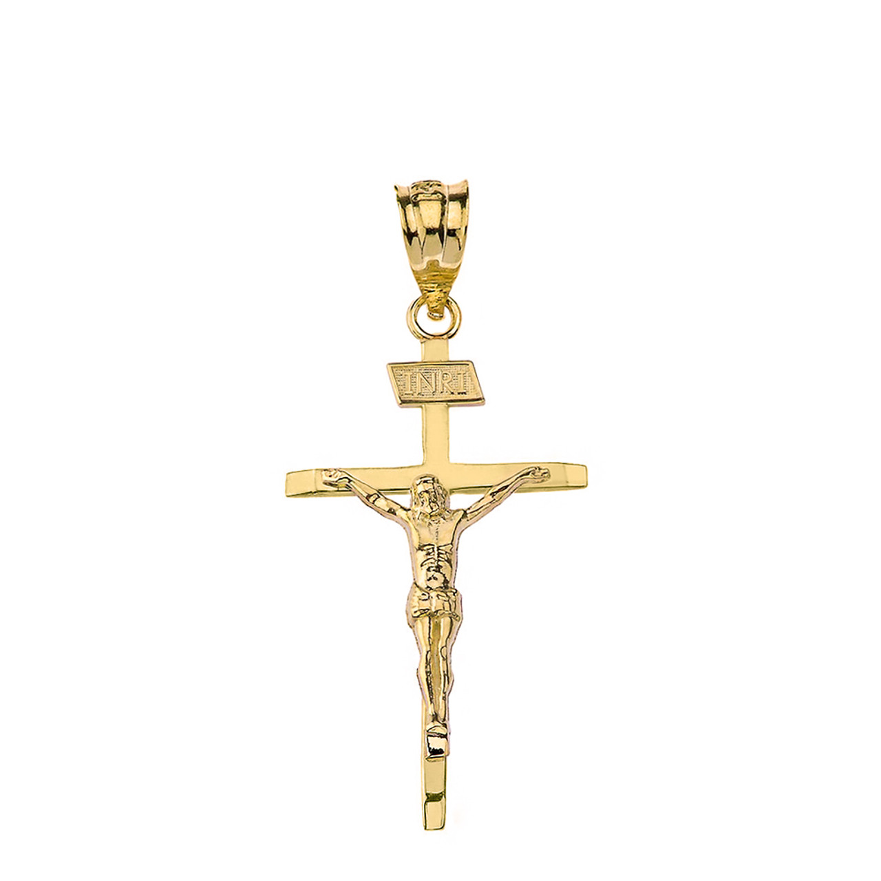 Solid Yellow Gold Jesus of Nazareth INRI Thin Crucifix Cross