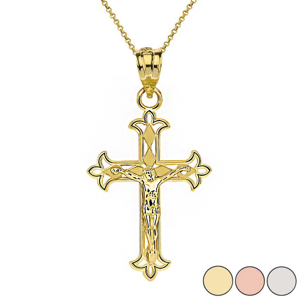Fleur De Lis Filigree Pendant Necklace In Gold Yellowrosewhite