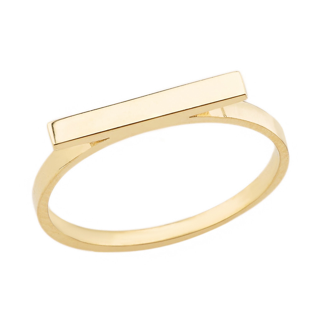 Solid Yellow Gold Horizontal Bar Ring