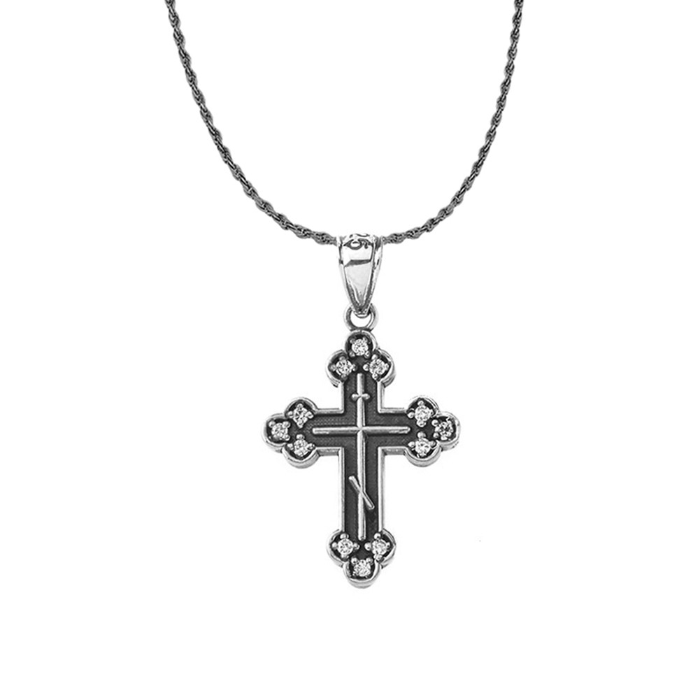 Vintage Sterling Silver Cubic Zirconia Eastern Orthodox Cross Pendant