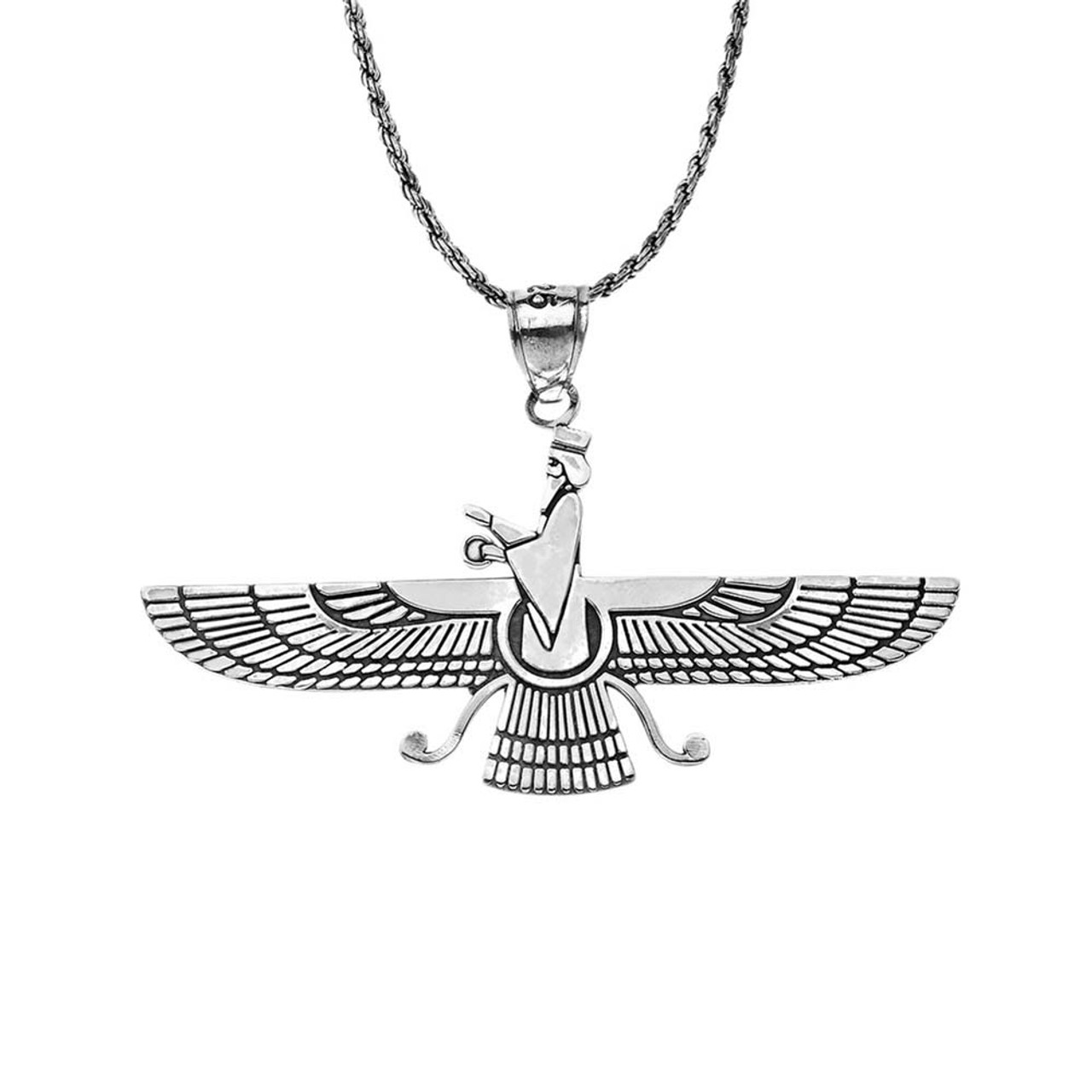 Oxidized Faravahar Pendant Necklace in Sterling Silver