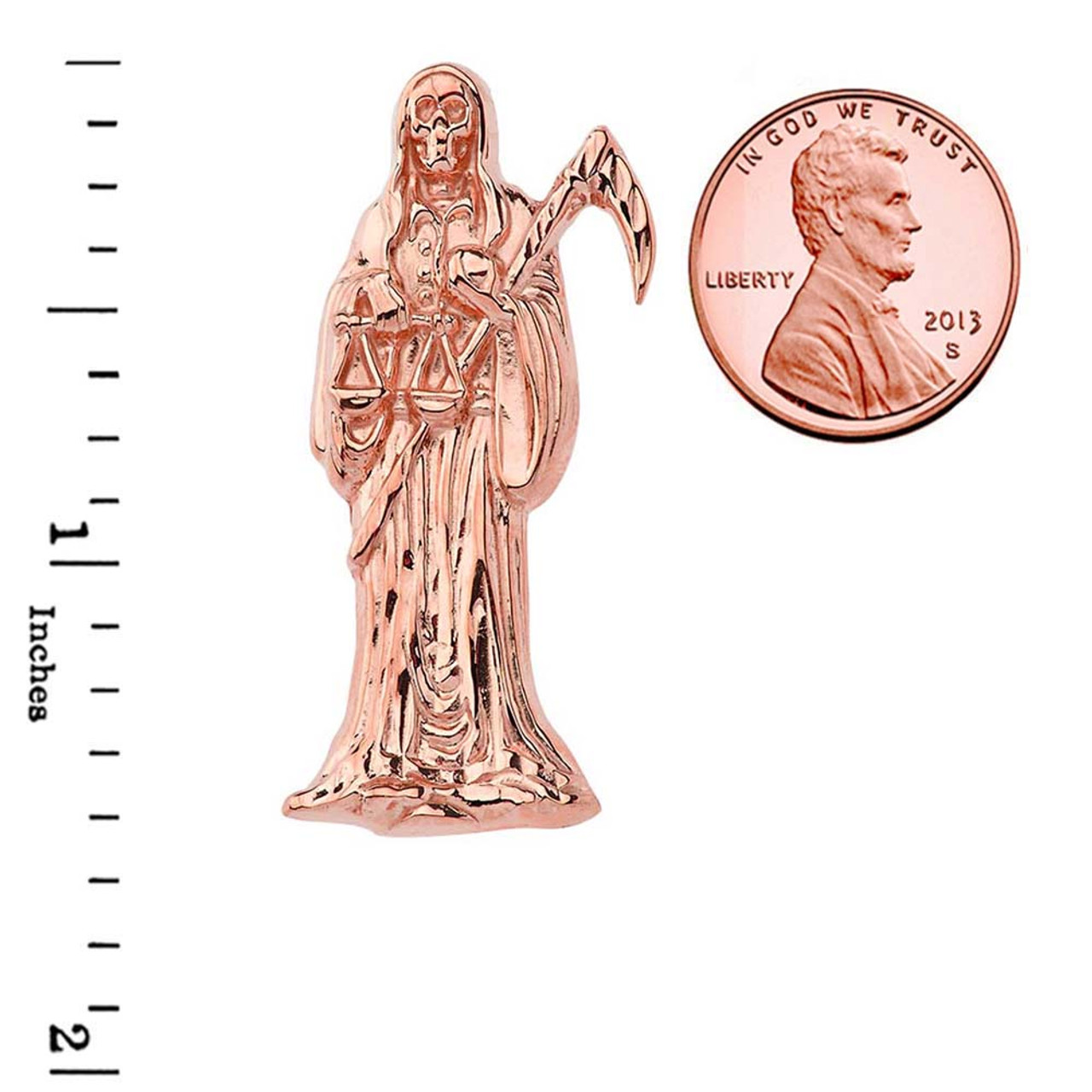 Santa Muerte Grim Reaper Pendant Necklace In Rose Gold