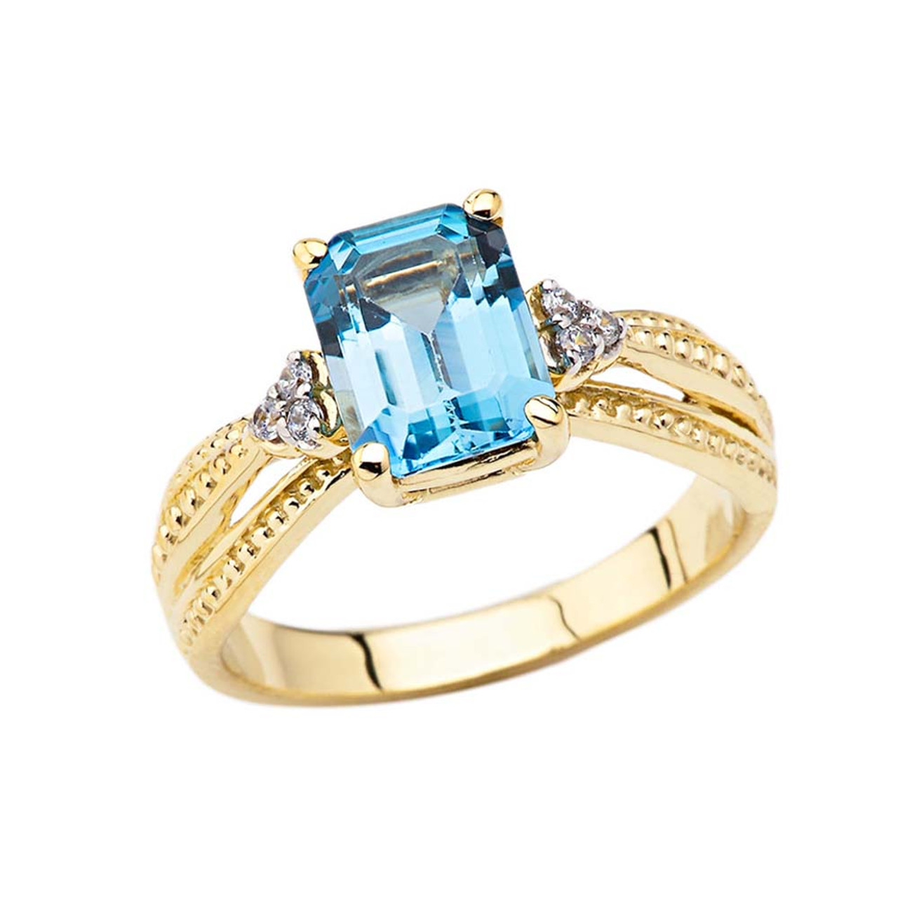 Blue Topaz Emerald Cut Engagement Ring 