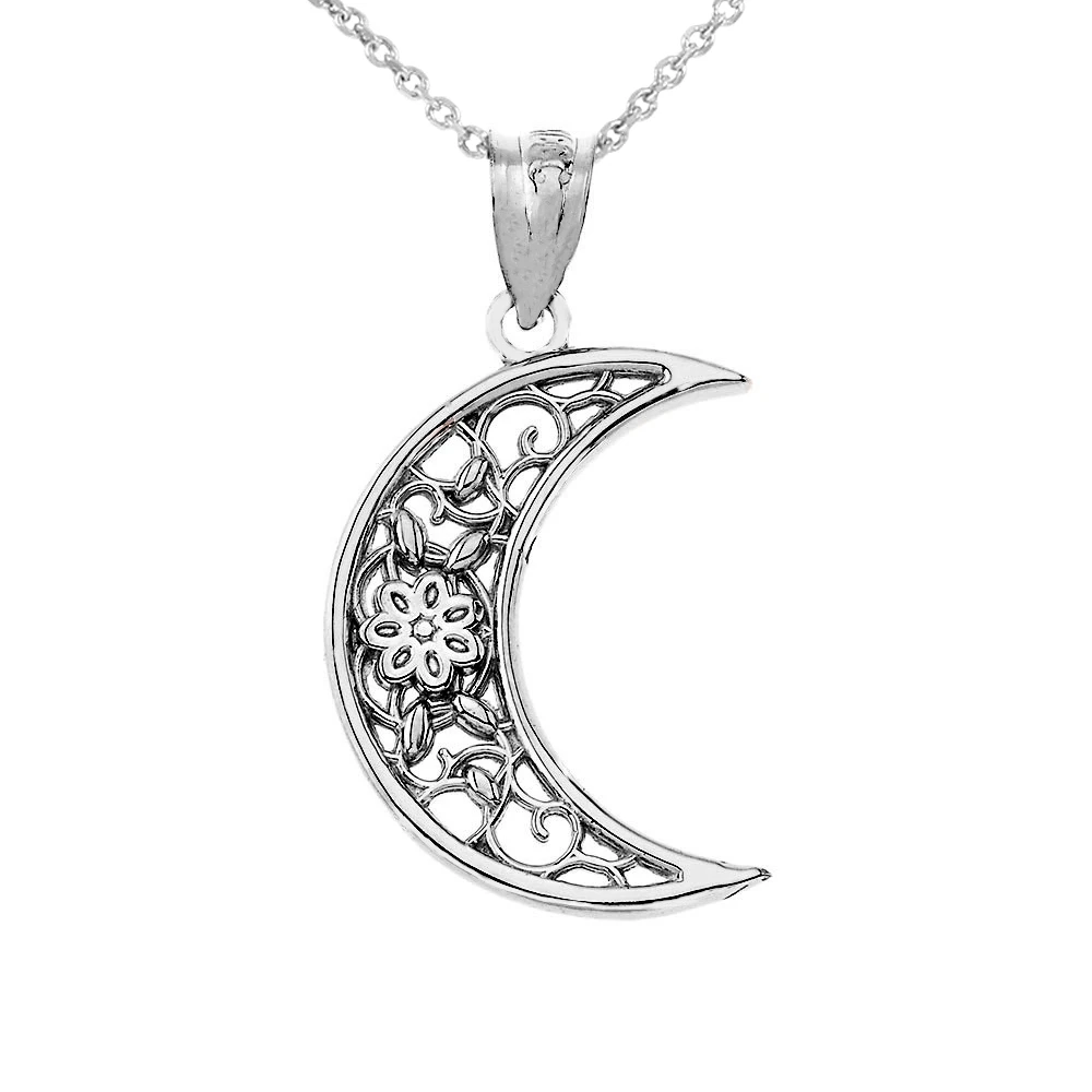 .925 Sterling Silver Crescent Moon & Star Pendant Necklace | Factory ...