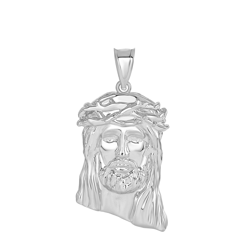 Jesus Christ Head Big Pendant Necklace in Sterling Silver