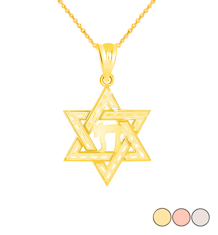 Jewish Star of David with Chai Pendant 