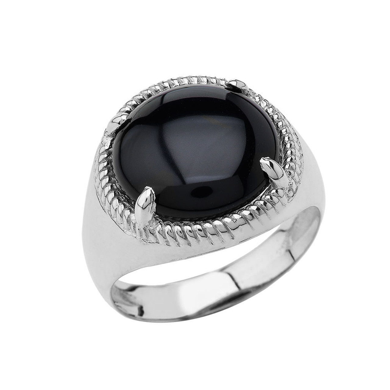 Men's Black Onyx Milgrain Ring In Sterling Silver