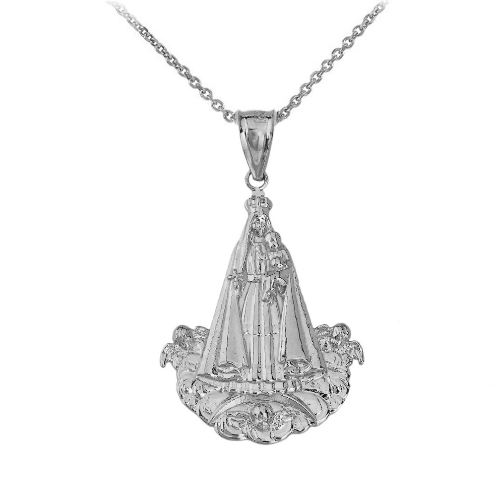 Fine 925 Sterling Silver Our Lady Of Charity Pendant Necklace - Medium Size, Handmade Religious Jewelry