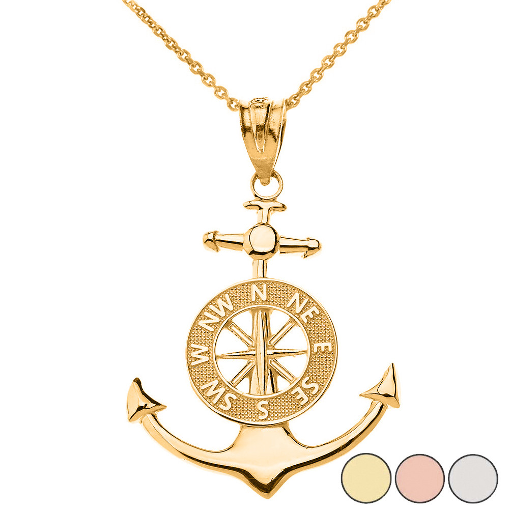 Anchor Compass Charm Pendant Necklace 