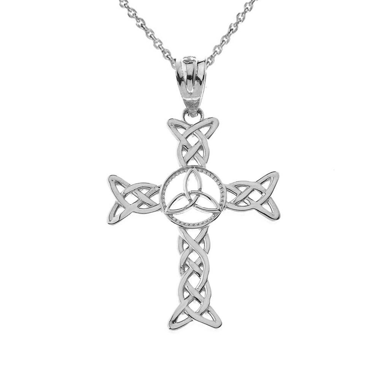 Celtic Trinity Knot-Style Cross Pendant Necklace in Sterling Silver