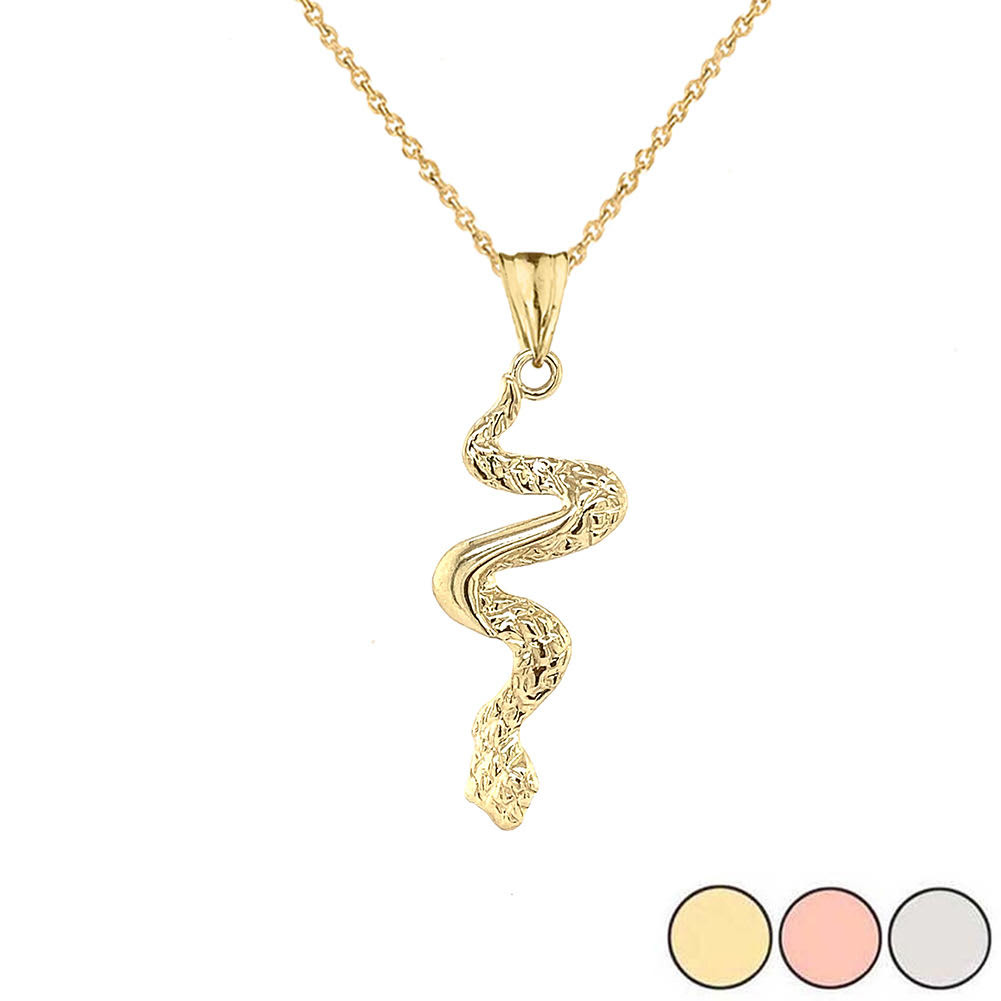 Serpent Snake Pendant Necklace in Gold 