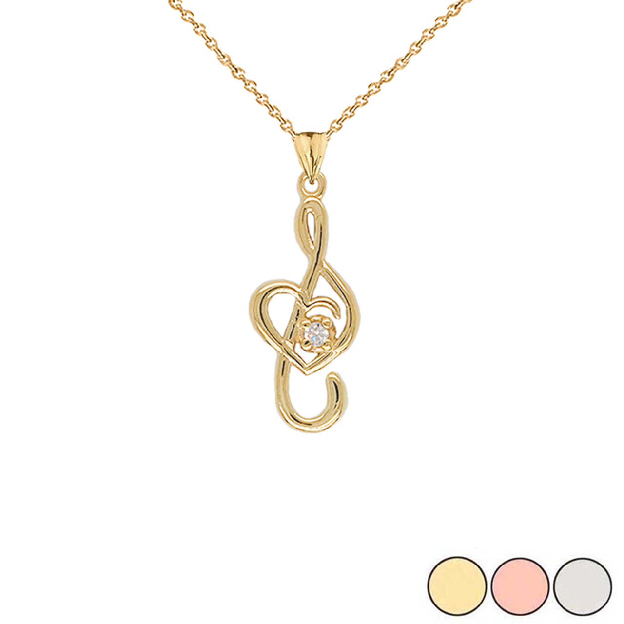 Dainty Diamond Treble Clef Heart Music Note Pendant Necklace in