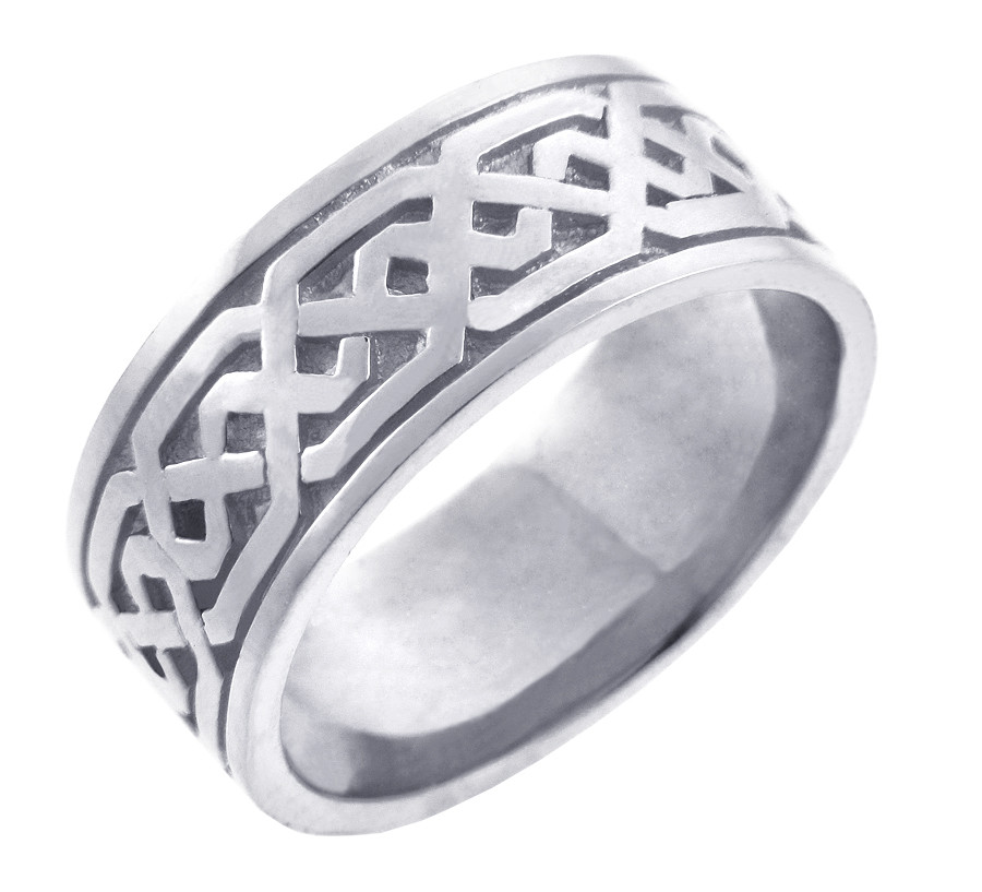 White Gold Celtic Knot Men S Wedding Ring Band