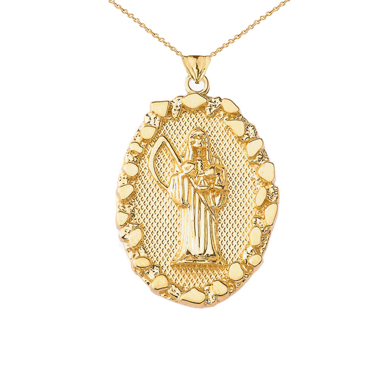 Santa Muerte Pendant Necklace in Nugget Gold (Yellow/Rose/White)