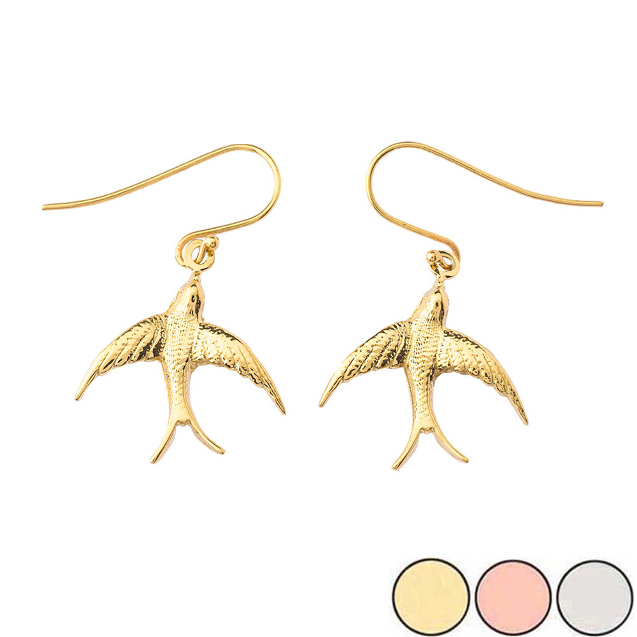 Gold Bird Fish Hook Earrings (Available in Yellow/ Rose/ White Gold) Rose Gold | Factory Direct Jewelry
