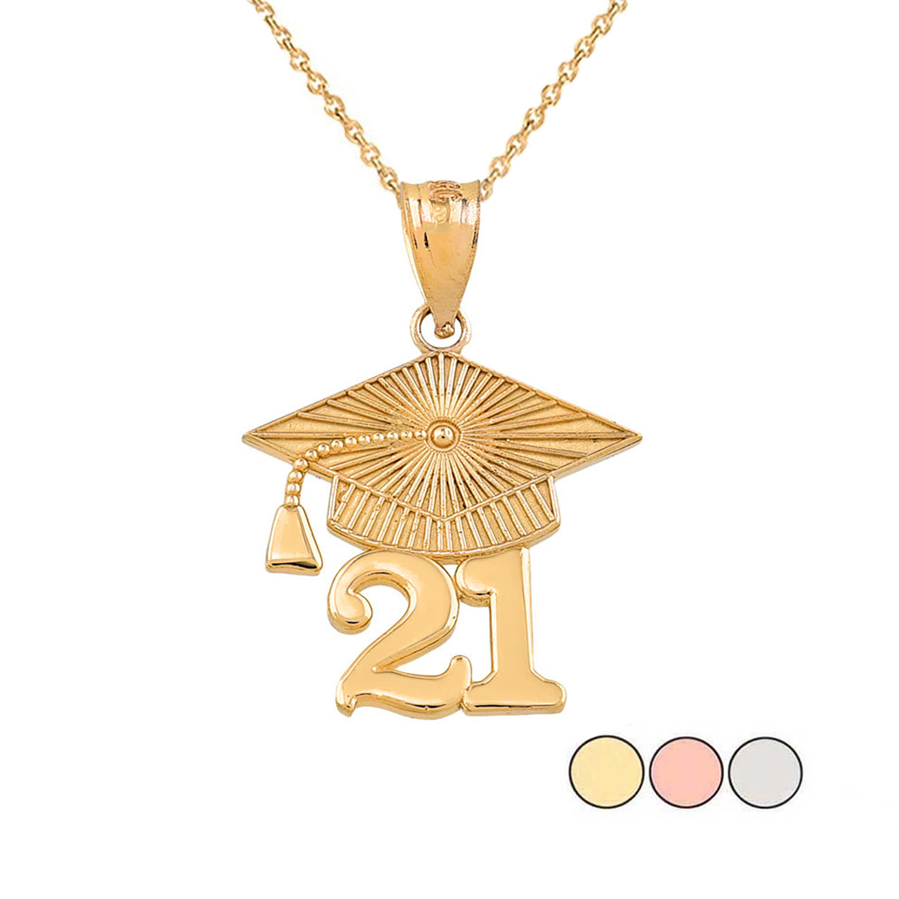 Gold 2021 Graduation Cap Pendant 