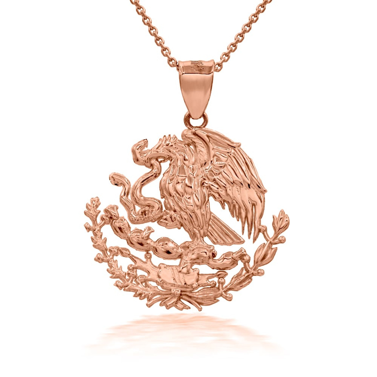 Gold 3D Mexican Coat Of Arms Eagle Emblem Pendant Necklace