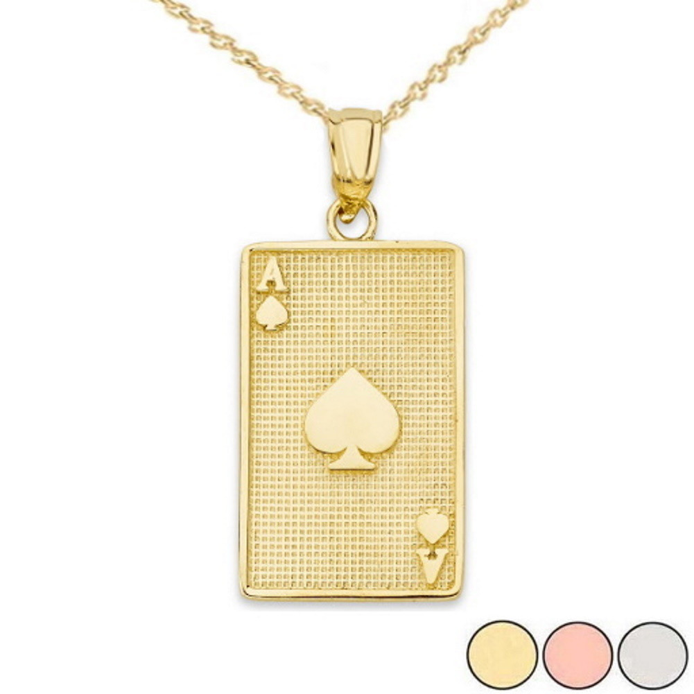 "Ace of Spades" Card Pendant Necklace in Gold (Yellow/Rose/White)