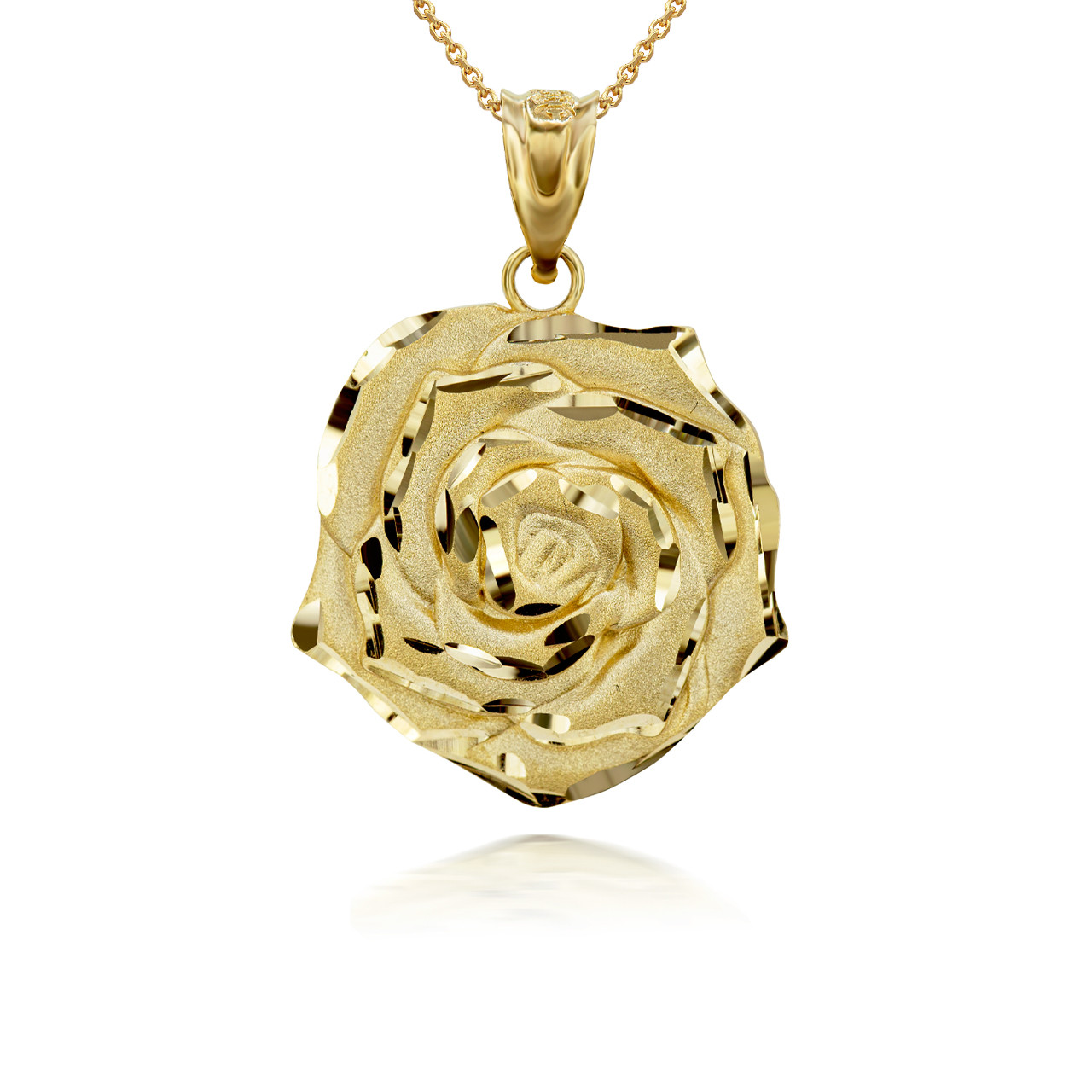 Gold Rose Flower 3D Charm Necklace (Available in Yellow/Rose/White