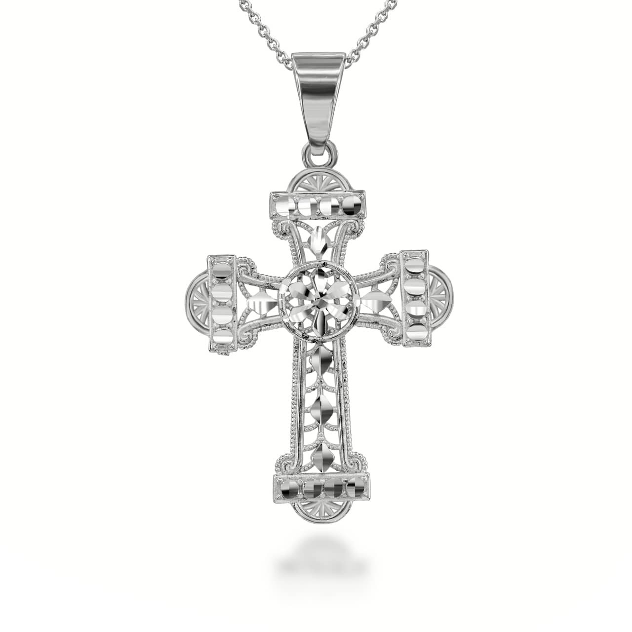1928 Jewelry Black Bead Ornate Cross Pendant Necklace 30