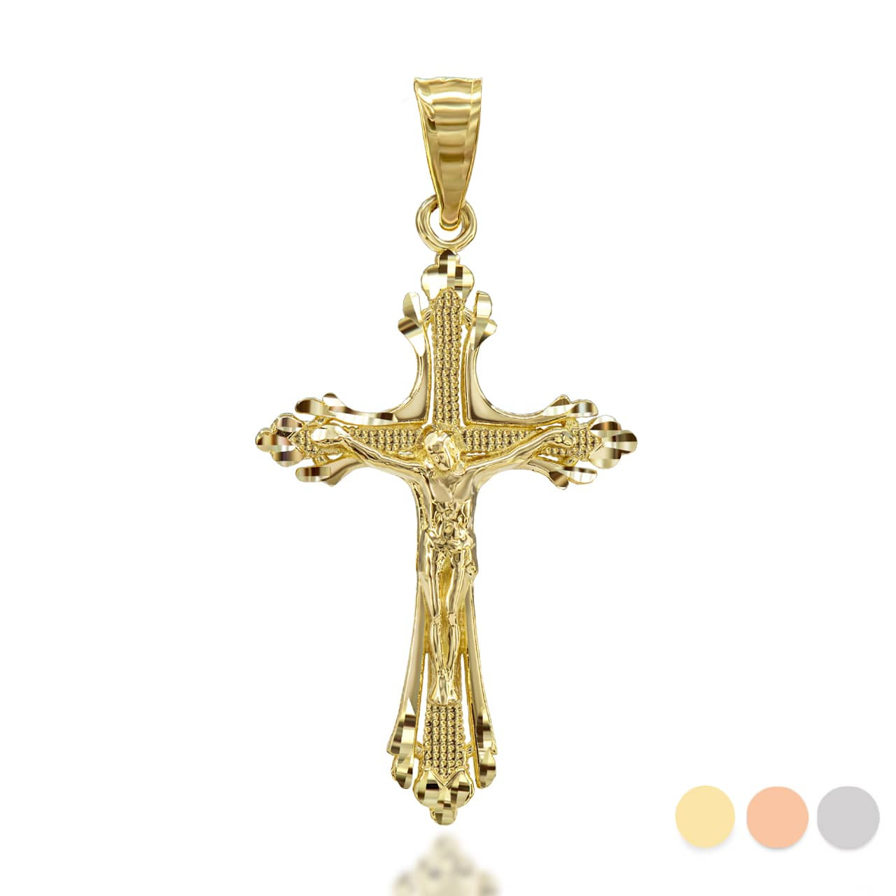 Sparkle Cut Crucifix Cross Pendant Necklace in Gold (Available in