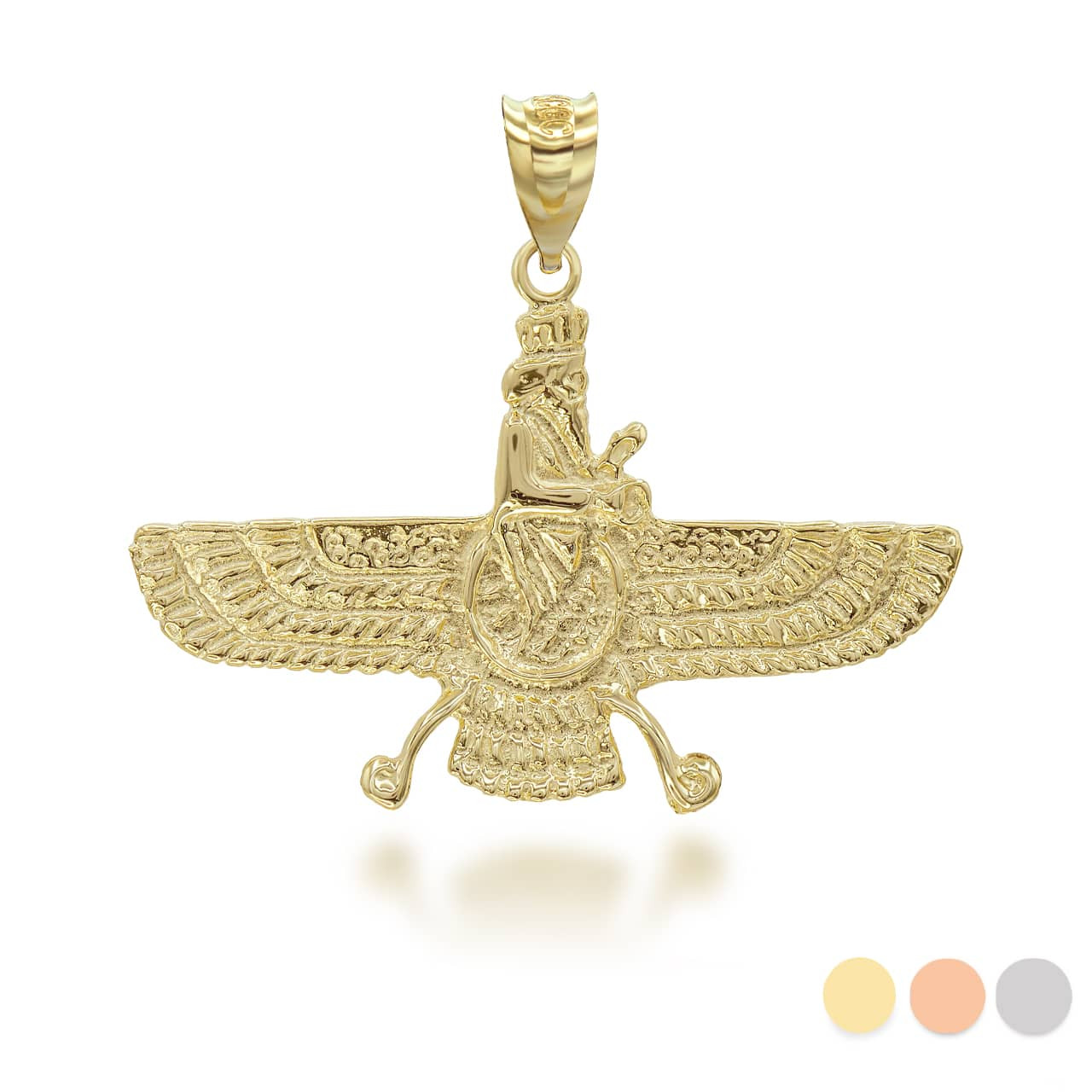 Gold Faravahar Ahura Mazda Pendant / Necklace (Available in Yellow, Rose  and White)