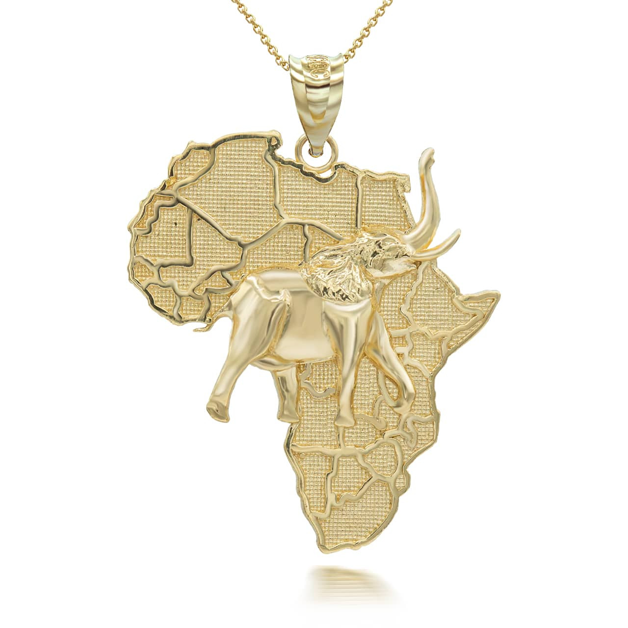 Africa Map Elephant in Solid Gold Pendant / Necklace (Available in  Yellow/Rose/White)