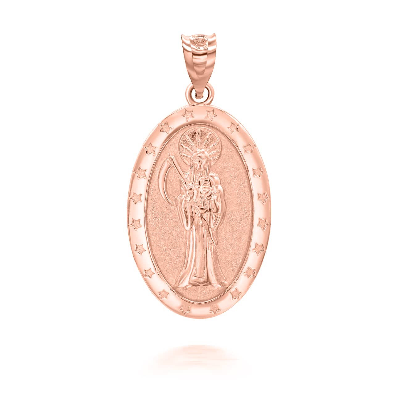 Gold Oval Santa Muerte Pendant Necklace (Available in Yellow/Rose/White)