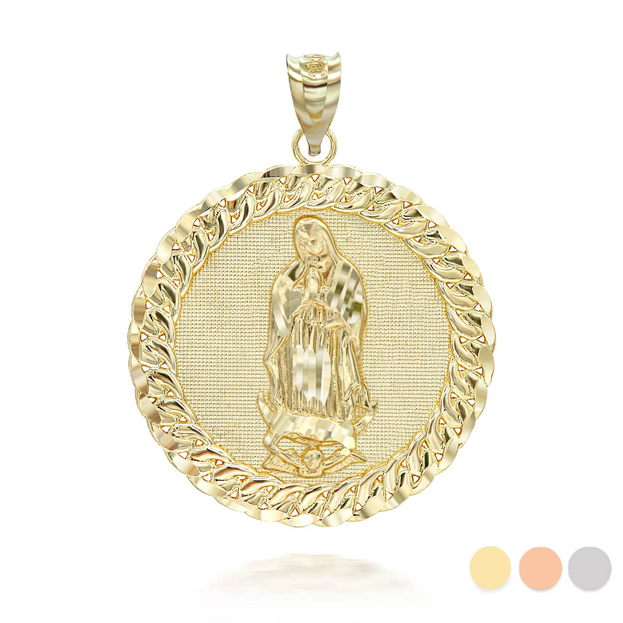 Gold Cuban Framed Virgin Mary Pendant 
