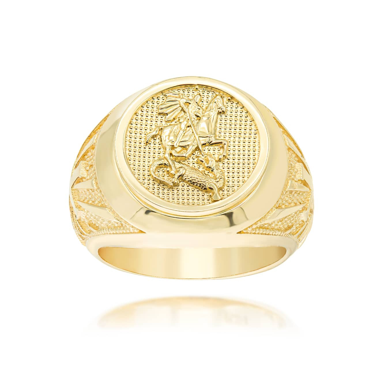 Gold Beaded Patron Saint George Dragon Cross Signet Ring | Factory