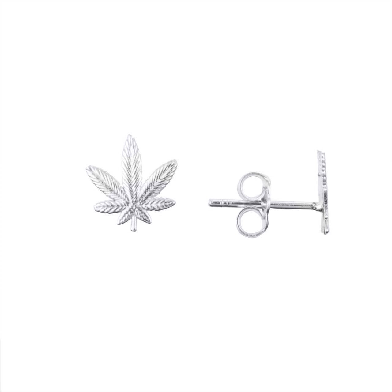 Silver Cannabis Marijuana Pot Leaf Stud Earrings | Factory Direct