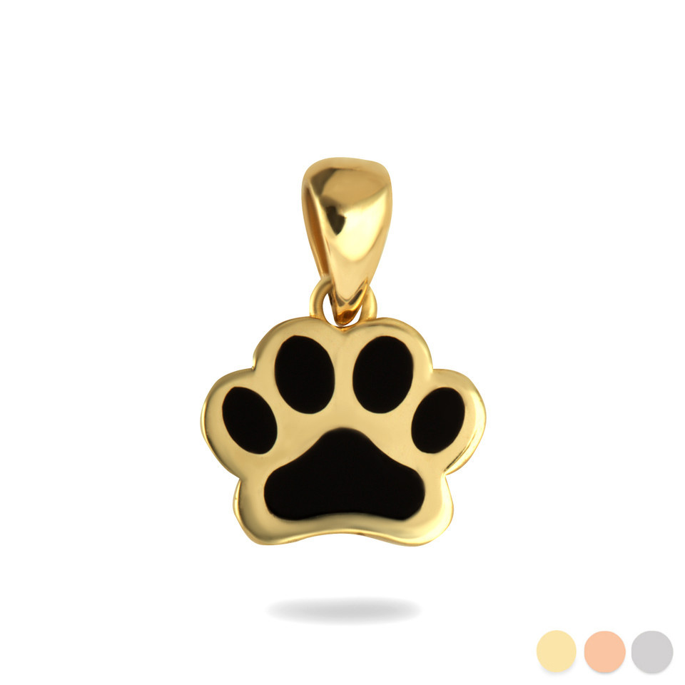 Gold Enamel Pet Dog Paw Print Pendant Necklace | Factory Direct