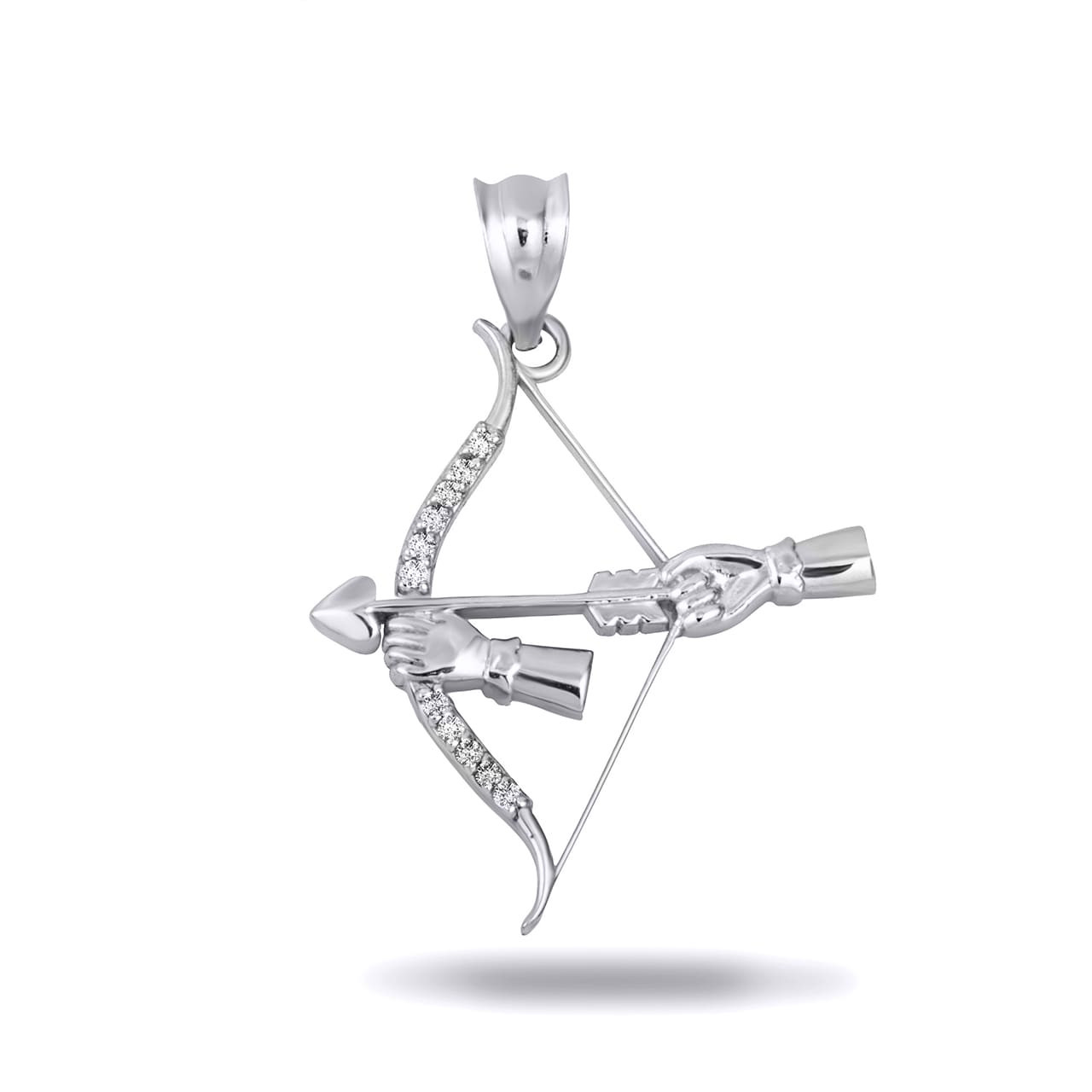 Gold Bow & Arrow Archer Diamond Cupid Love Pendant Necklace (Available in  Yellow/Rose/White Gold)