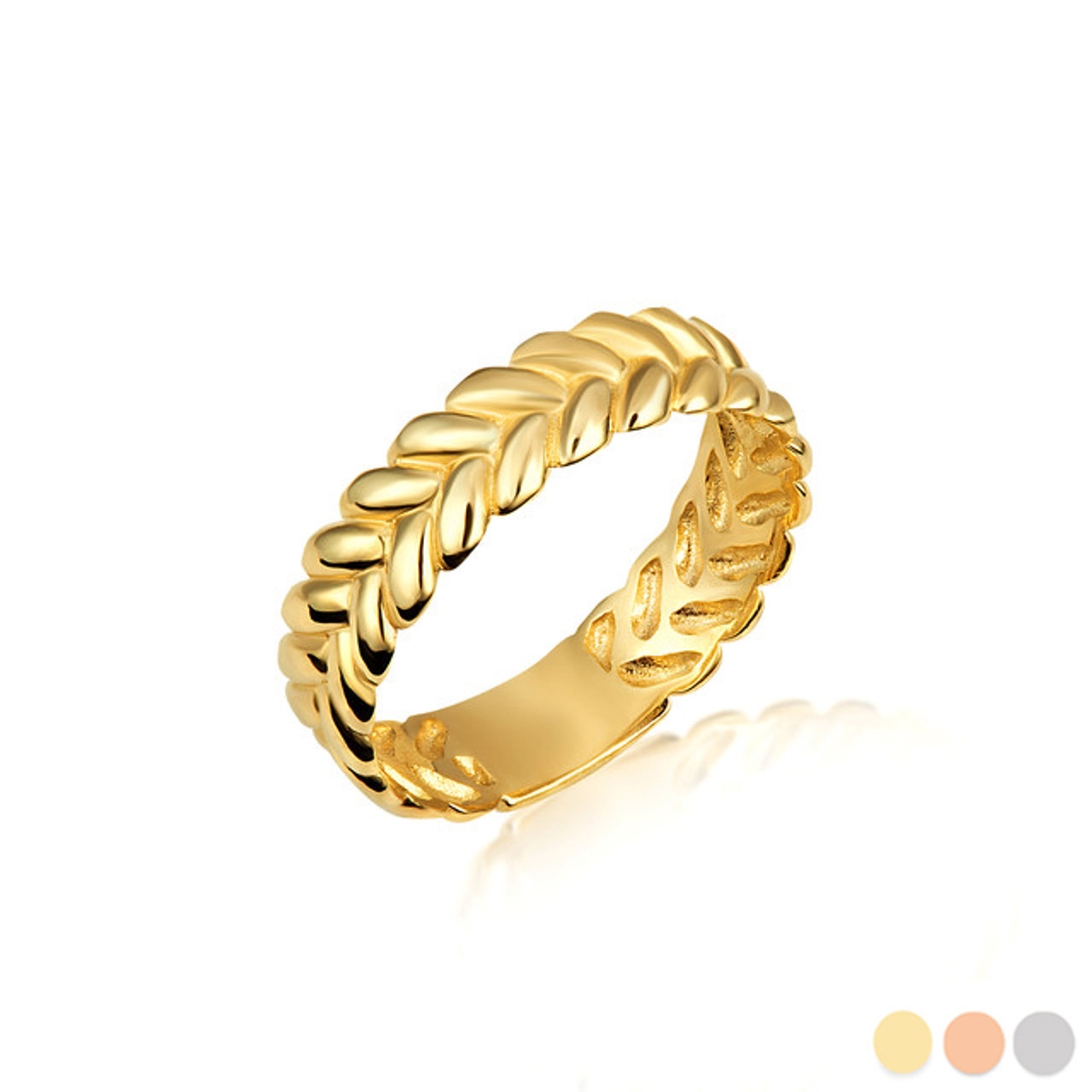 Gold Laurel Wreath Fern Leaf Band Ring (Available in Yellow/Rose/White Gold)