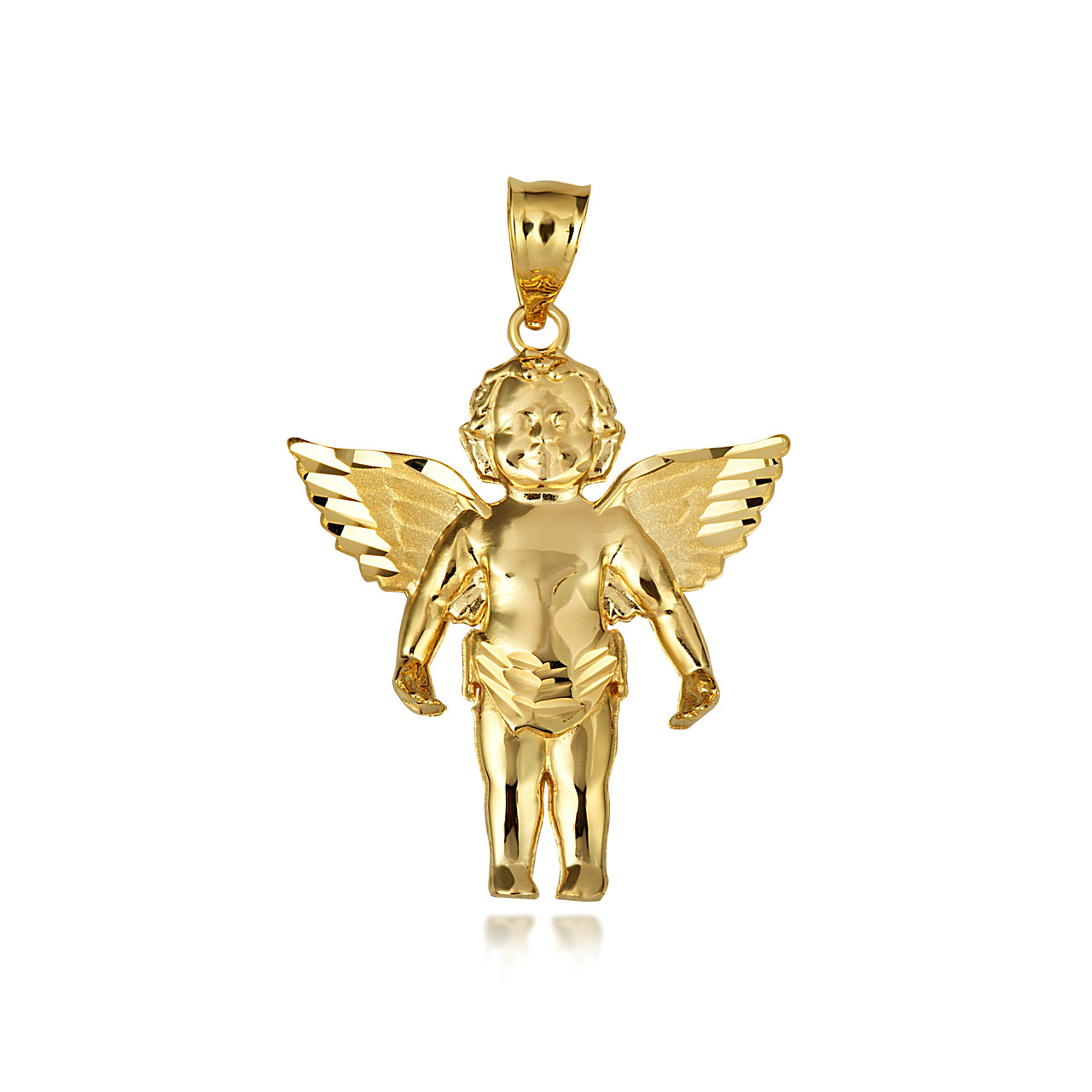 Gold Baby Angel Wings Cherub Guardian Pendant Necklace S,L (Available in  Yellow/Rose/White)