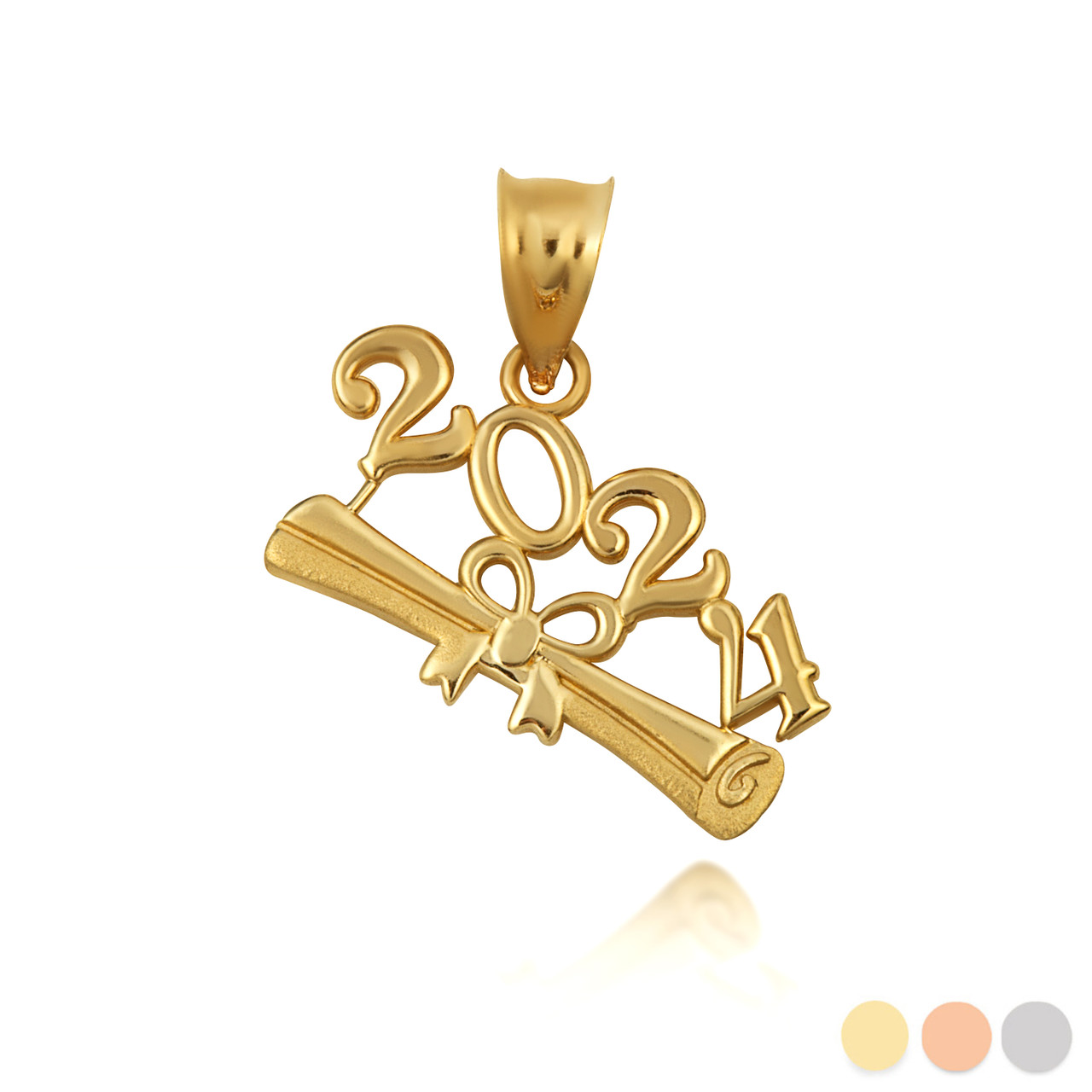 Gold Class Of 2024 to 2027 Graduation Diploma Infinity Ribbon Pendant