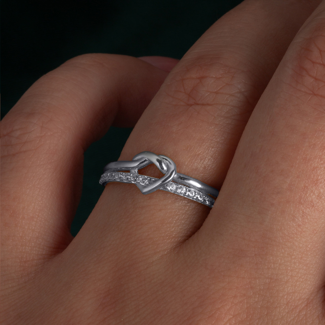 925 Sterling Silver Heart Knot CZ Double Band Ring | Factory