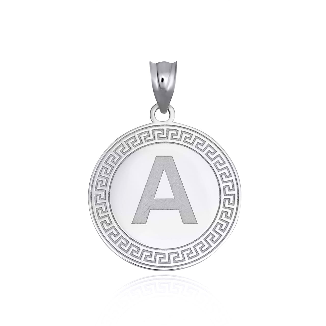 .925 Sterling Silver Personalized Letter Initial Greek Key Medallion  Pendant Necklace