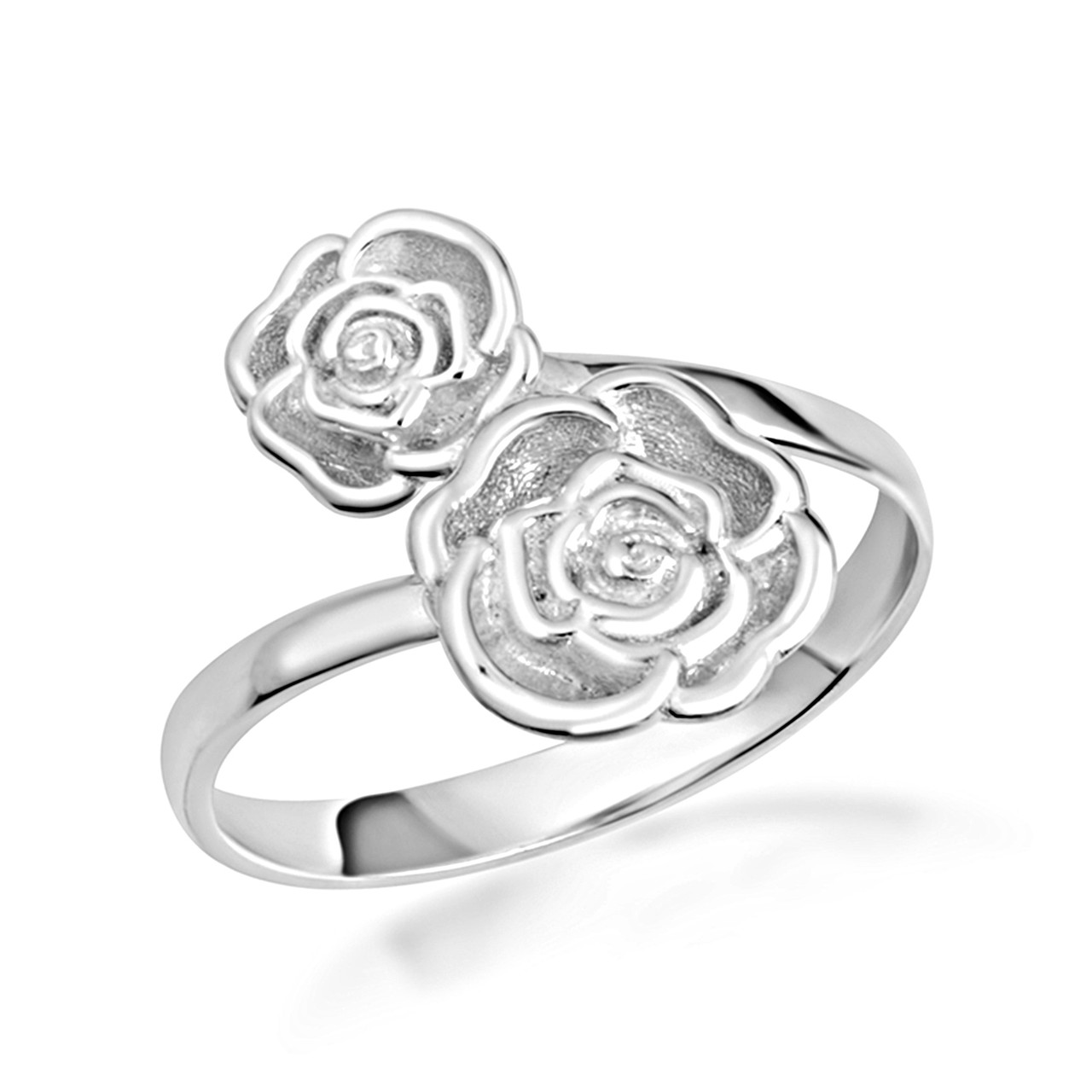 925 Sterling Silver Double Rose Flower Band Ring | Factory