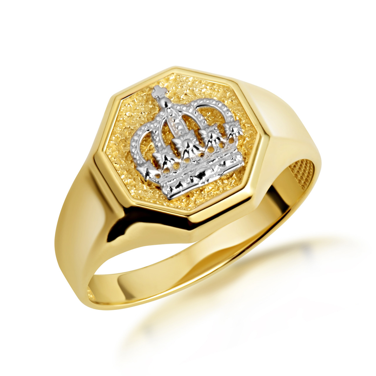Two-Tone Gold Royal Crown Signet Ring | Factory Direct Jewelry
