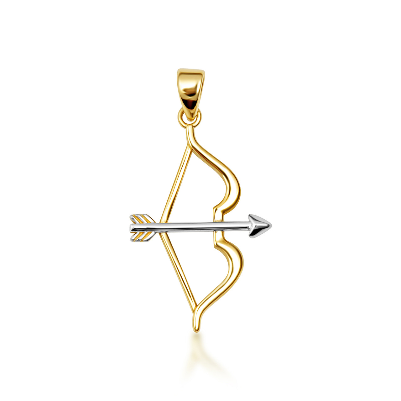 14K Two-Tone Gold Bow & Arrow Archery Pendant Necklace | Factory 
