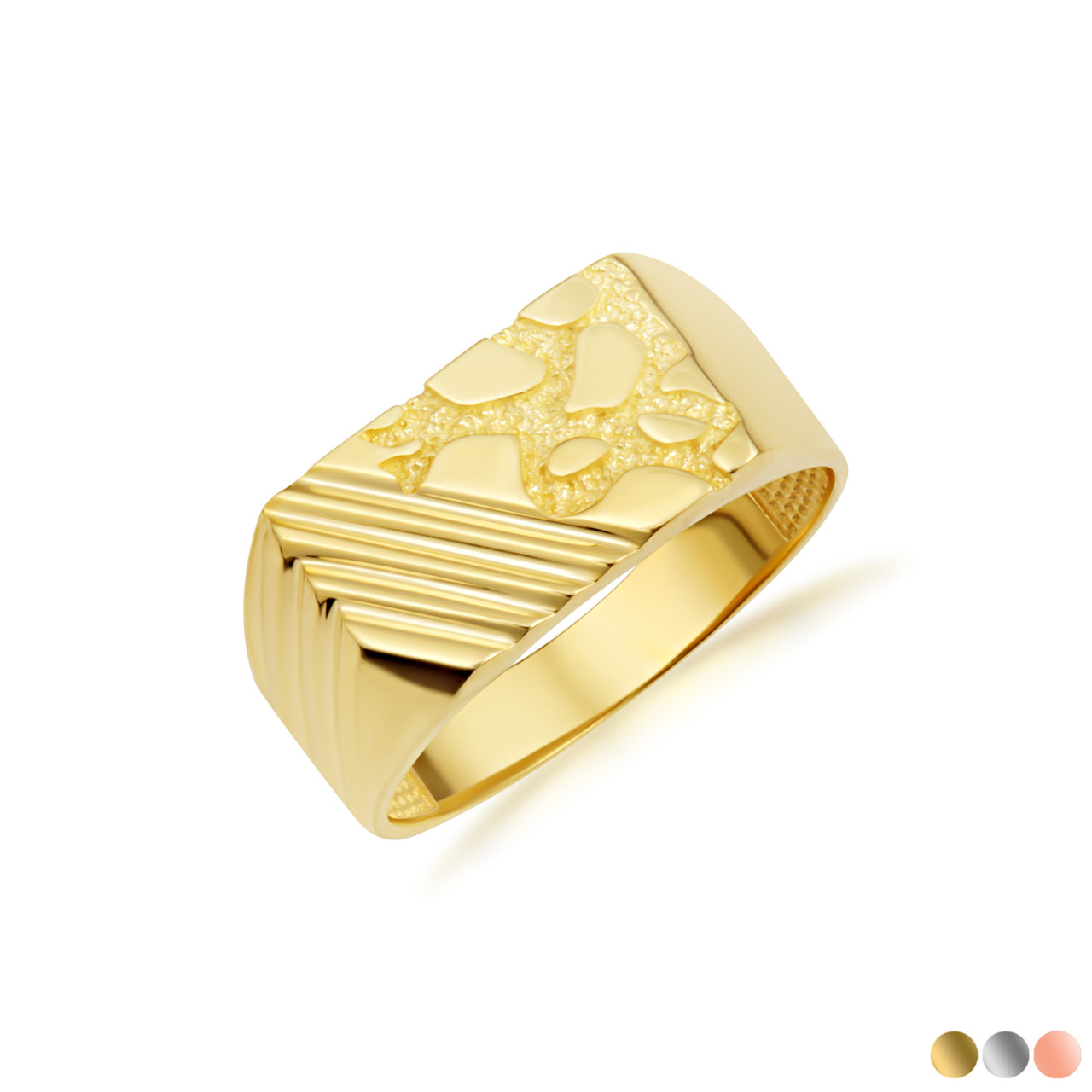Gold Striped Nugget Signet Ring | Factory Direct Jewelry