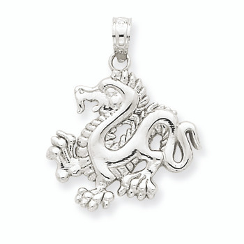 14K White Gold Dragon Pendant
