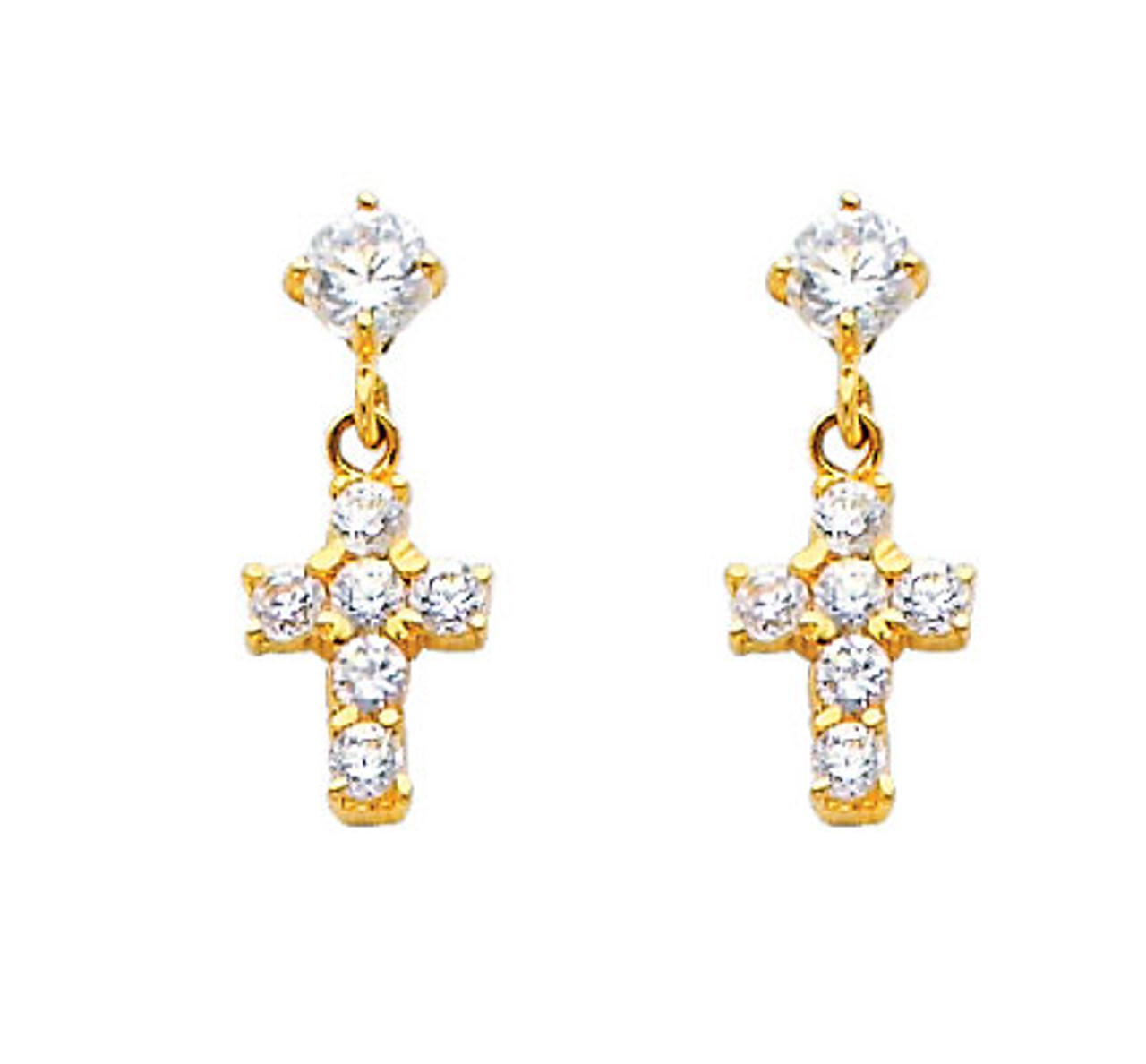 Cross 14k Yellow Gold Stud Earrings in White Diamond