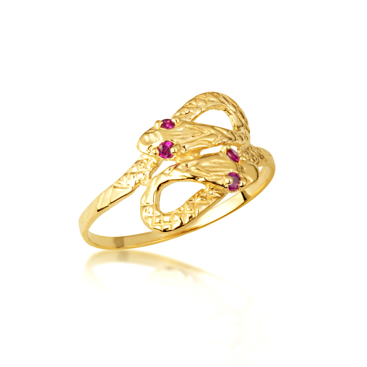 Yellow Gold Diamond Cut Snake Ruby Birthstone Textured Ring Factory