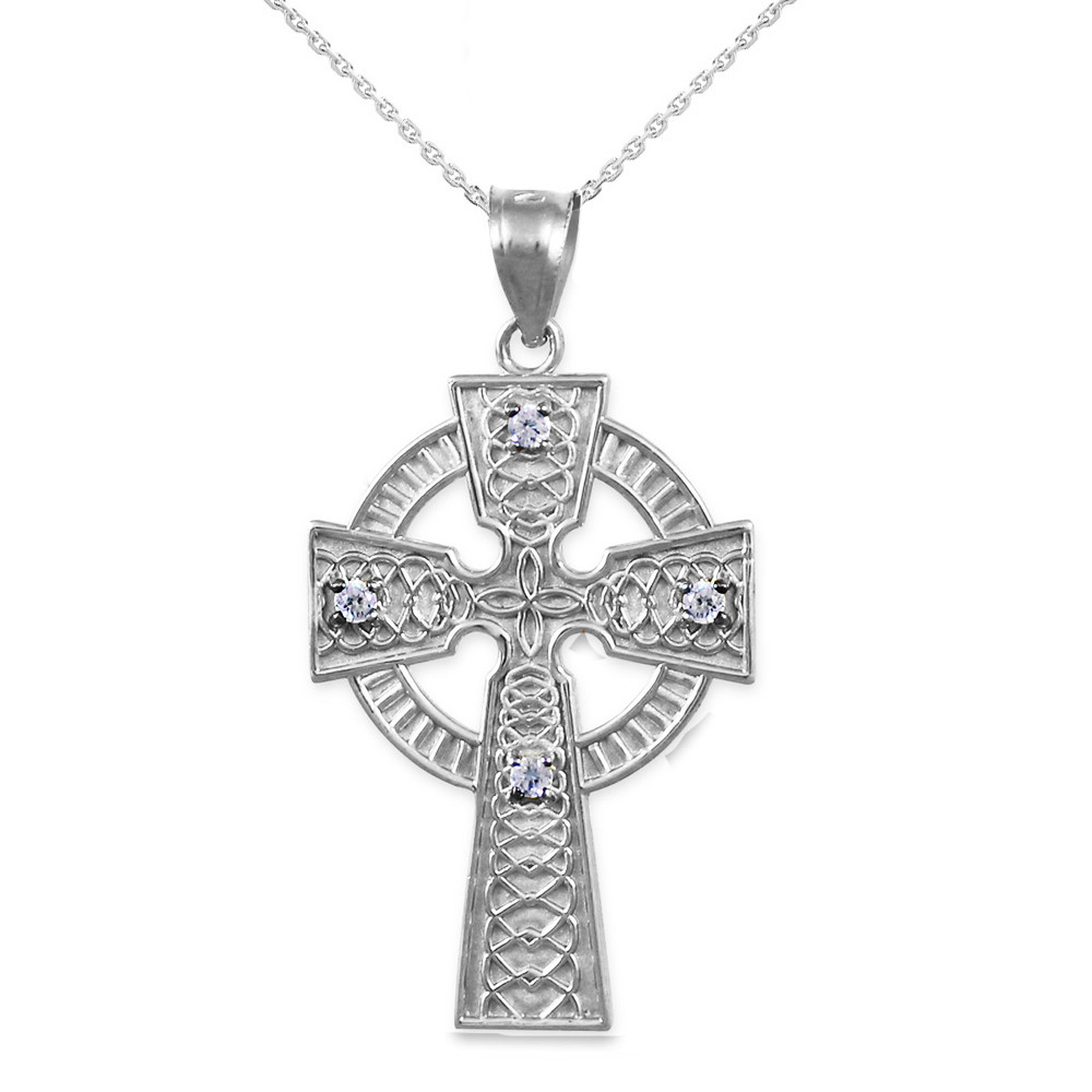 White Gold Celtic Cross Diamond Pendant