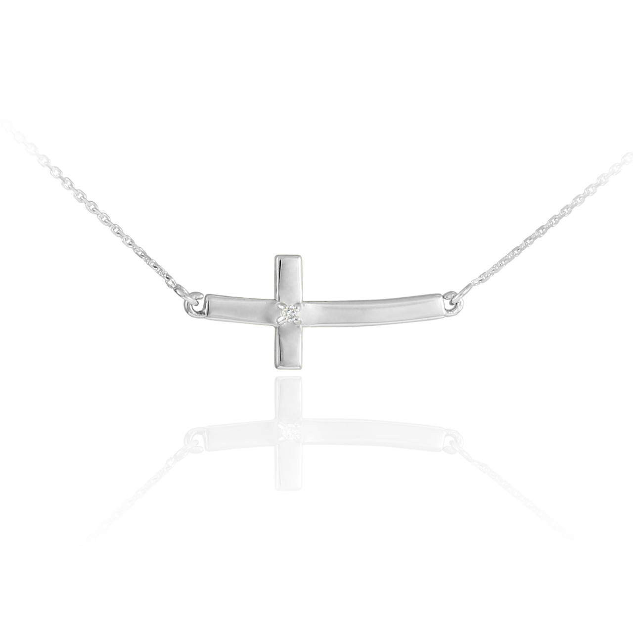 sideways curved diamond cross necklace