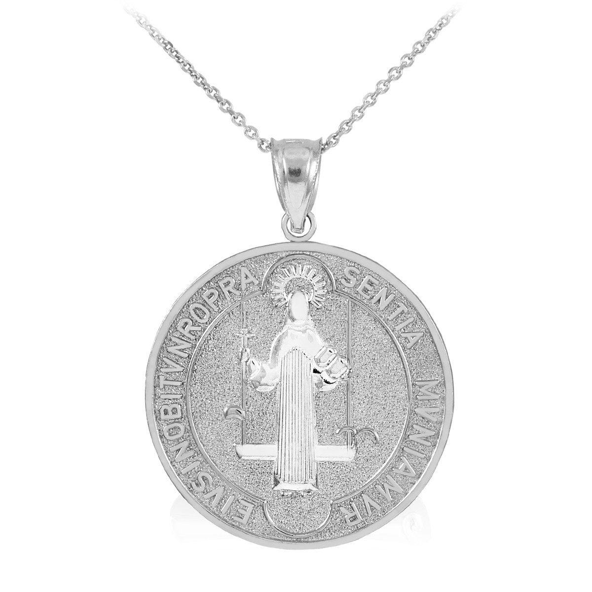 925 Sterling Silver St. Benedict Coin Medallion Pendant Necklace (L)
