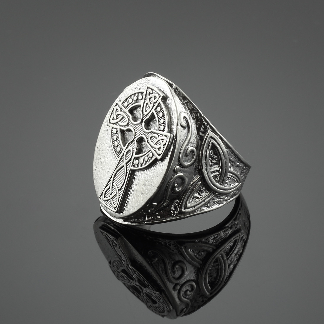 Silver Celtic Cross Trinity Knot Ring